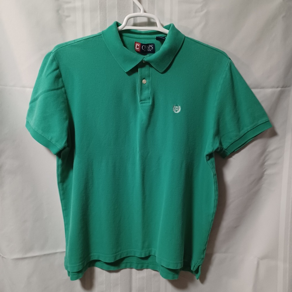 Chaps Polo Shirt Mens‎ XL Green Short Sleeve Solid Cotton Pique Crest Logo Top